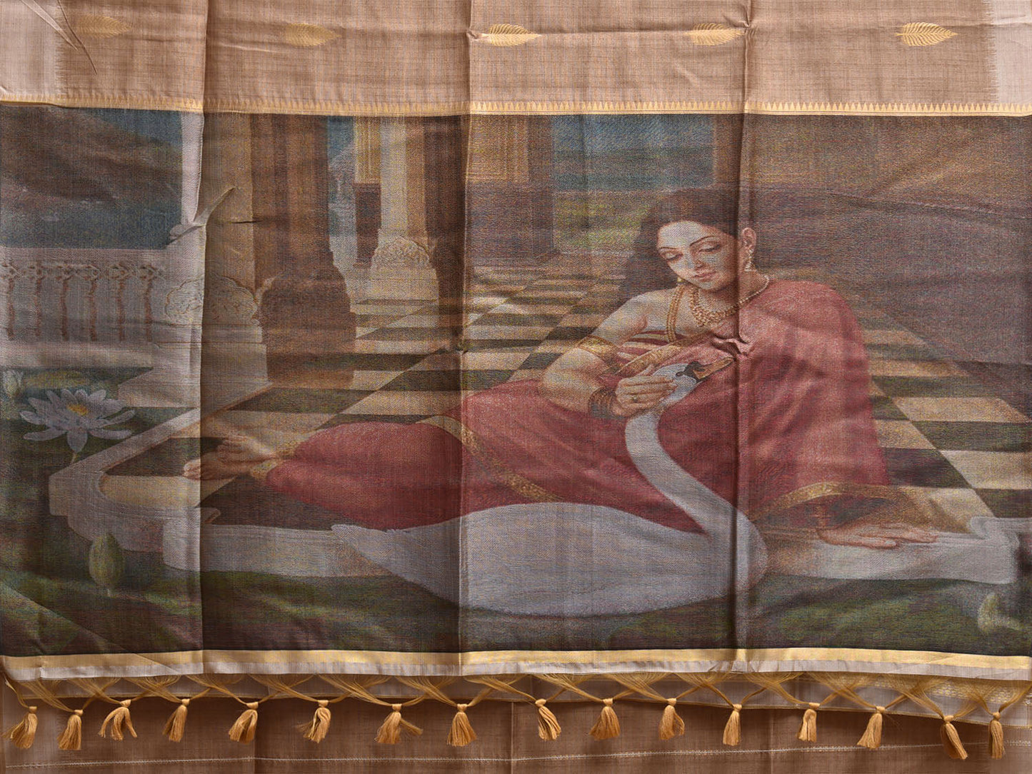 Fawn Dhakai Jamdani Cotton Viscose Saree with Buta and Painting Pallu Design dj0155