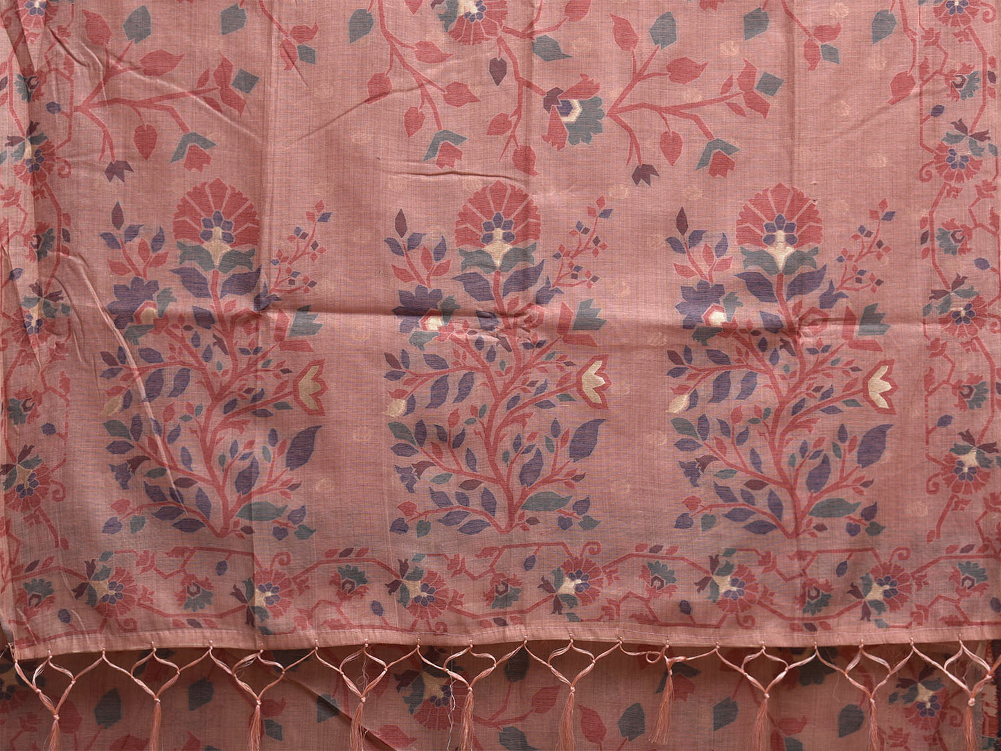 Peach Dhakai Jamdani Cotton Viscose Saree with All Over Floral Design dj0156