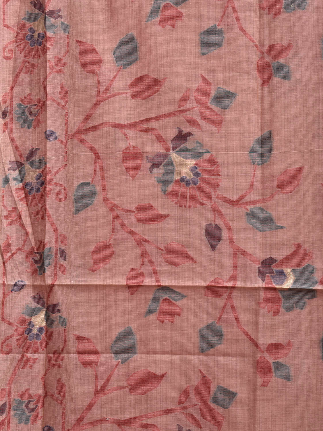 Peach Dhakai Jamdani Cotton Viscose Saree with All Over Floral Design dj0156