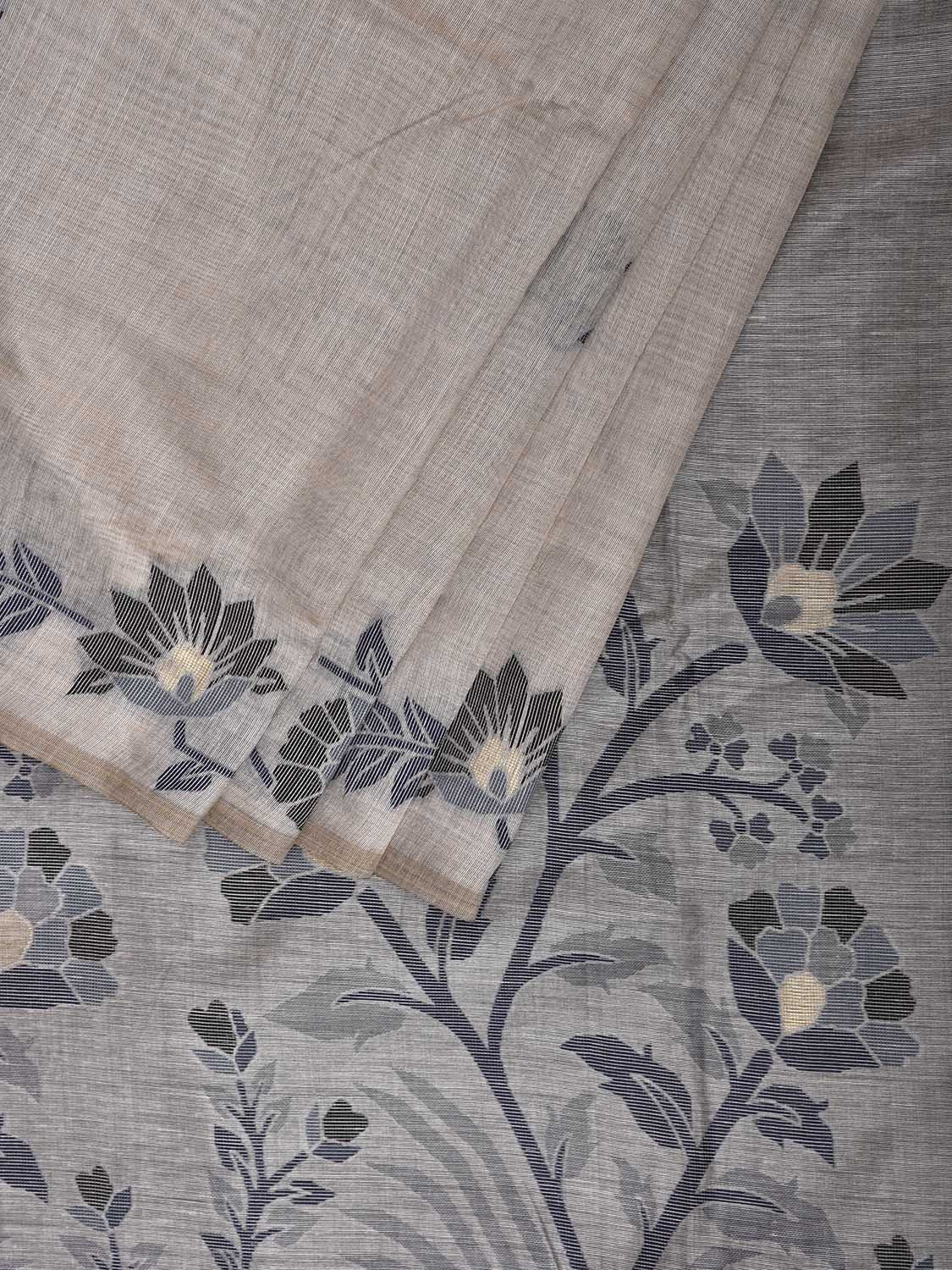 Beige Dhakai Jamdani Cotton Viscose Saree with Border and Pallu Floral Design dj0157