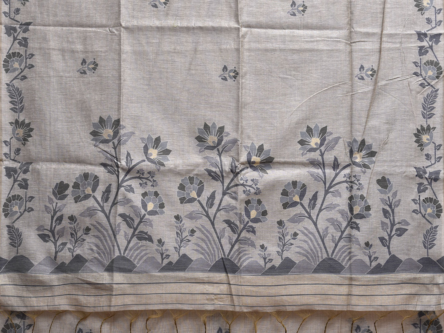 Beige Dhakai Jamdani Cotton Viscose Saree with Border and Pallu Floral Design dj0157