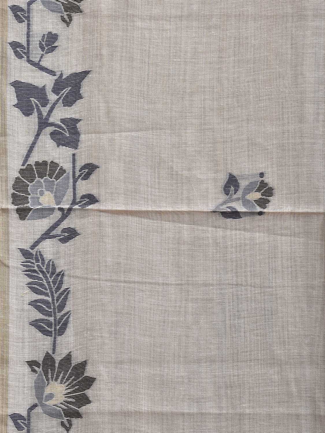 Beige Dhakai Jamdani Cotton Viscose Saree with Border and Pallu Floral Design dj0157