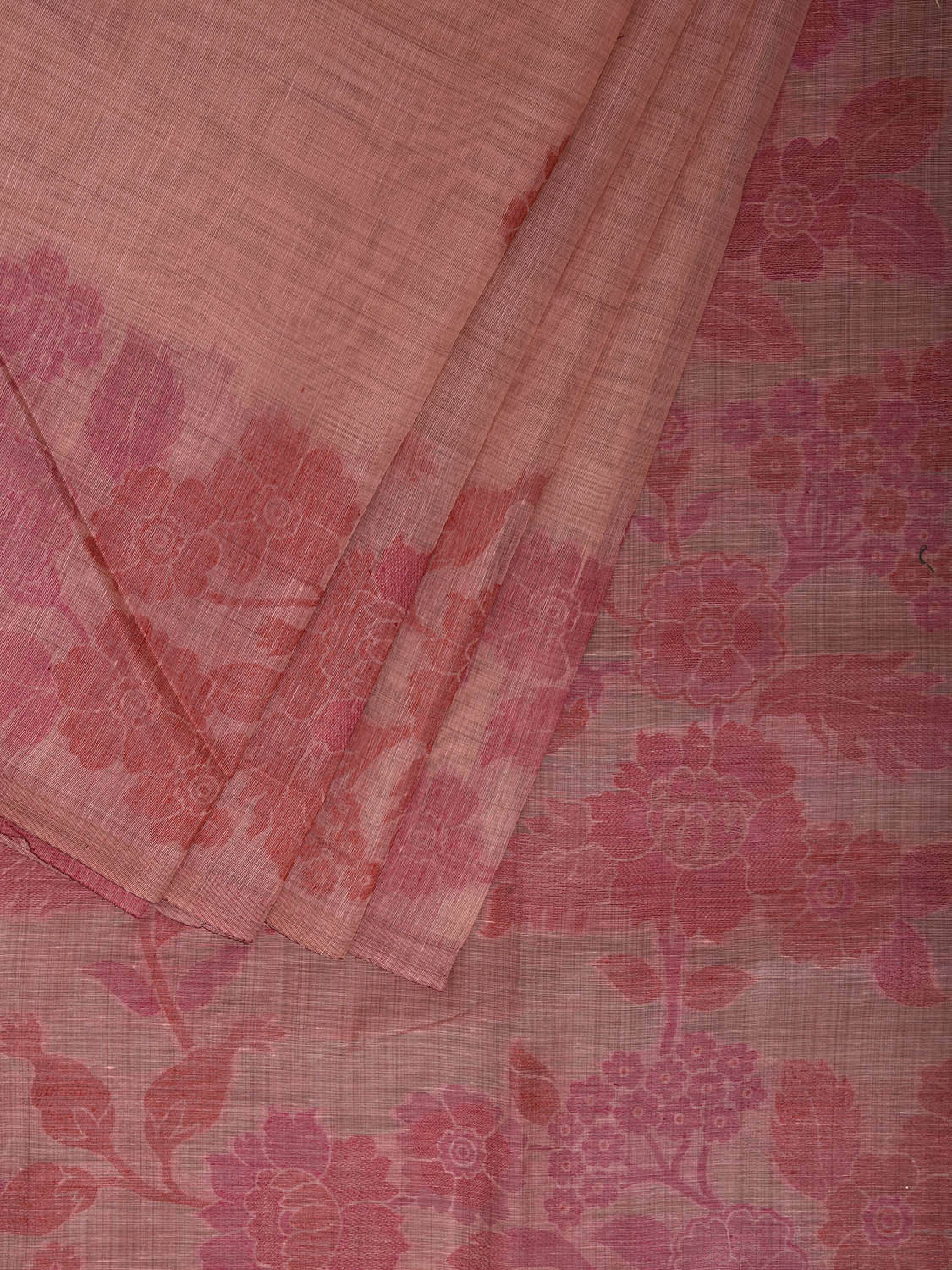 Peach Dhakai Jamdani Cotton Viscose Saree with Border and Pallu Floral Design dj0158