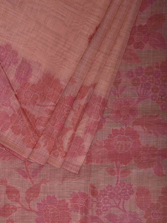 Peach Dhakai Jamdani Cotton Viscose Saree with Border and Pallu Floral Design dj0158