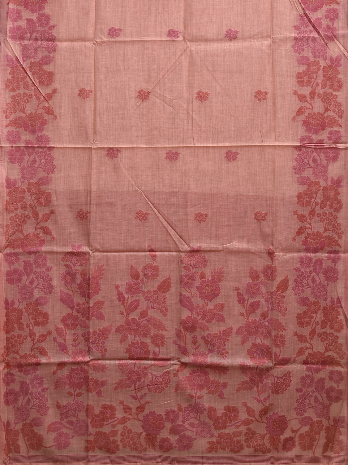 Peach Dhakai Jamdani Cotton Viscose Saree with Border and Pallu Floral Design dj0158