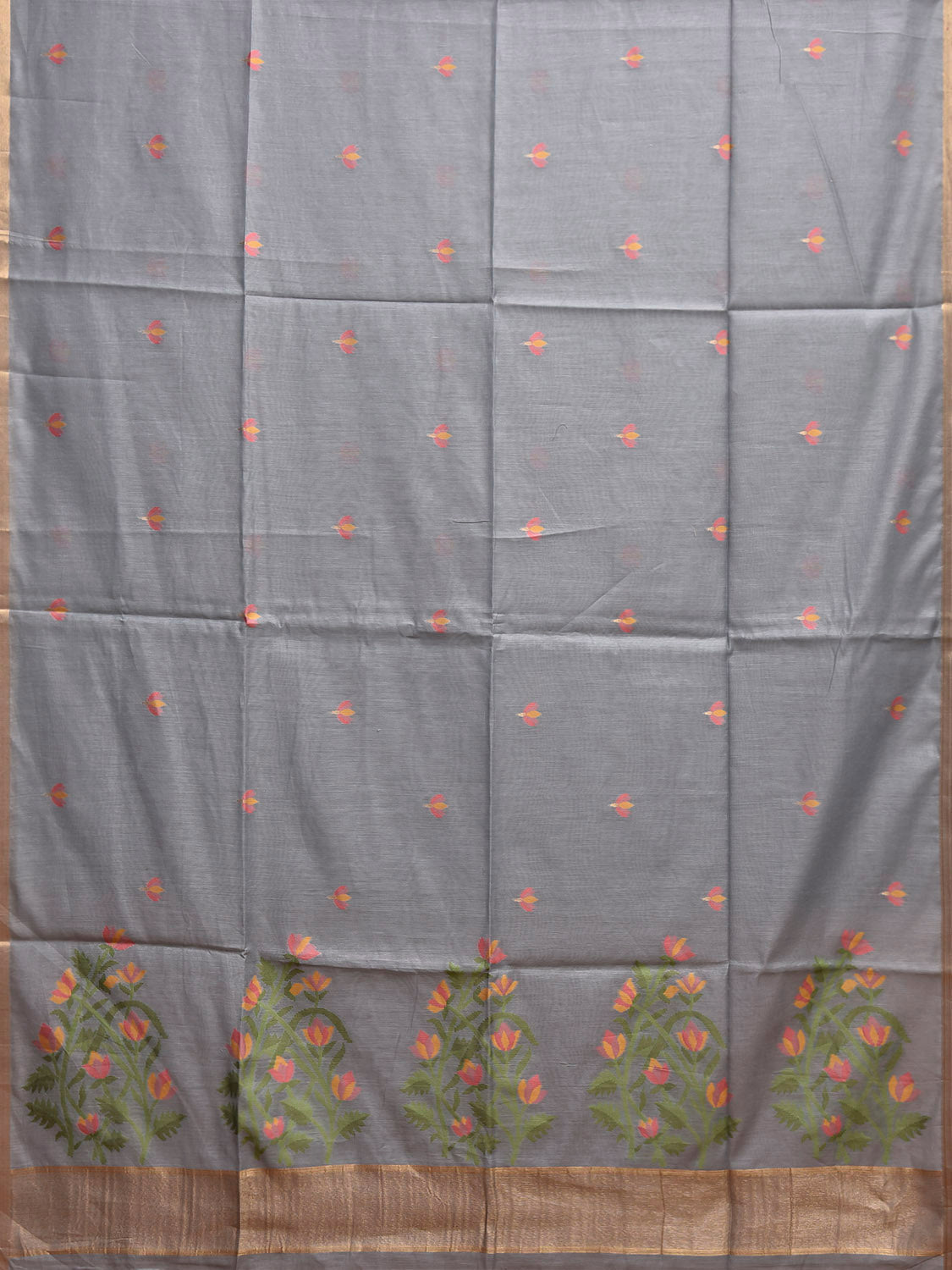 Grey Dhakai Jamdani Cotton Viscose Saree with Floral Pallu Design dj0159