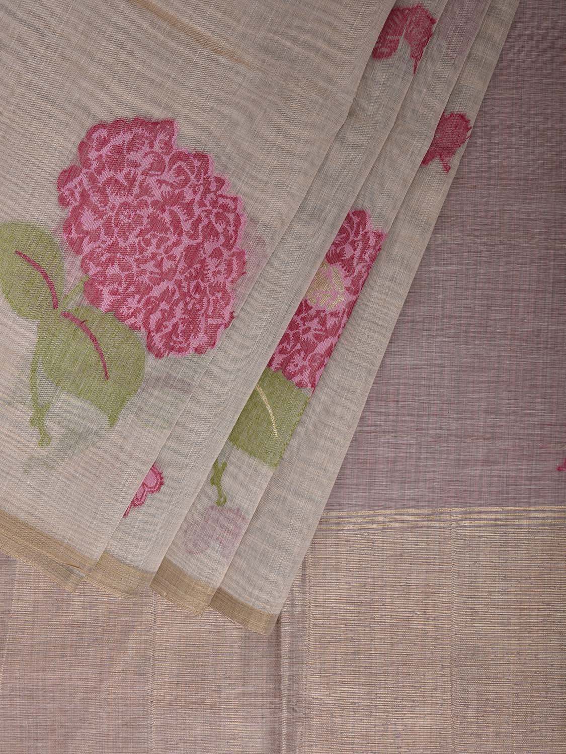Beige Dhakai Jamdani Cotton Viscose Saree with Floral Buta Design dj0161