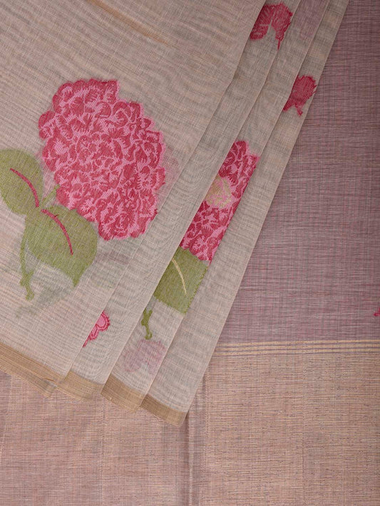 Beige Dhakai Jamdani Cotton Viscose Saree with Floral Buta Design dj0161
