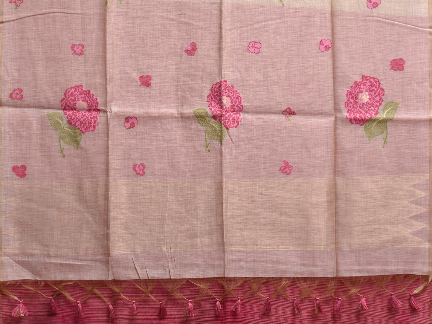 Beige Dhakai Jamdani Cotton Viscose Saree with Floral Buta Design dj0161