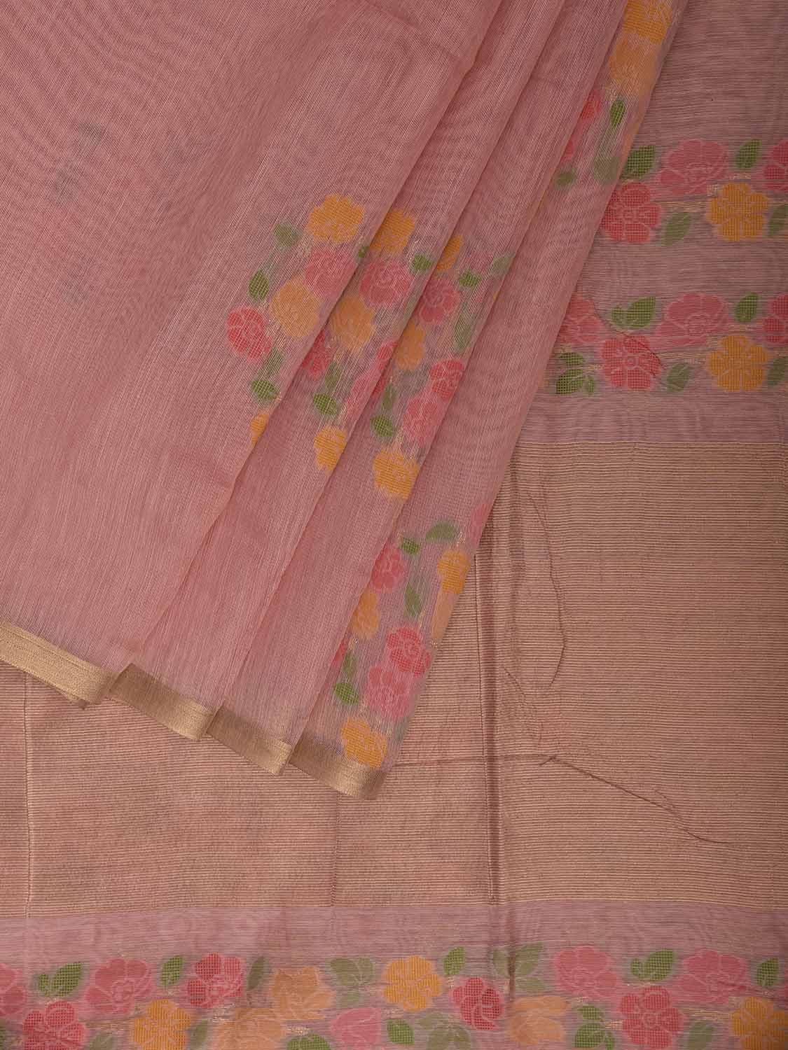 Peach Dhakai Jamdani Cotton Viscose Saree with Floral Buta Design dj0162