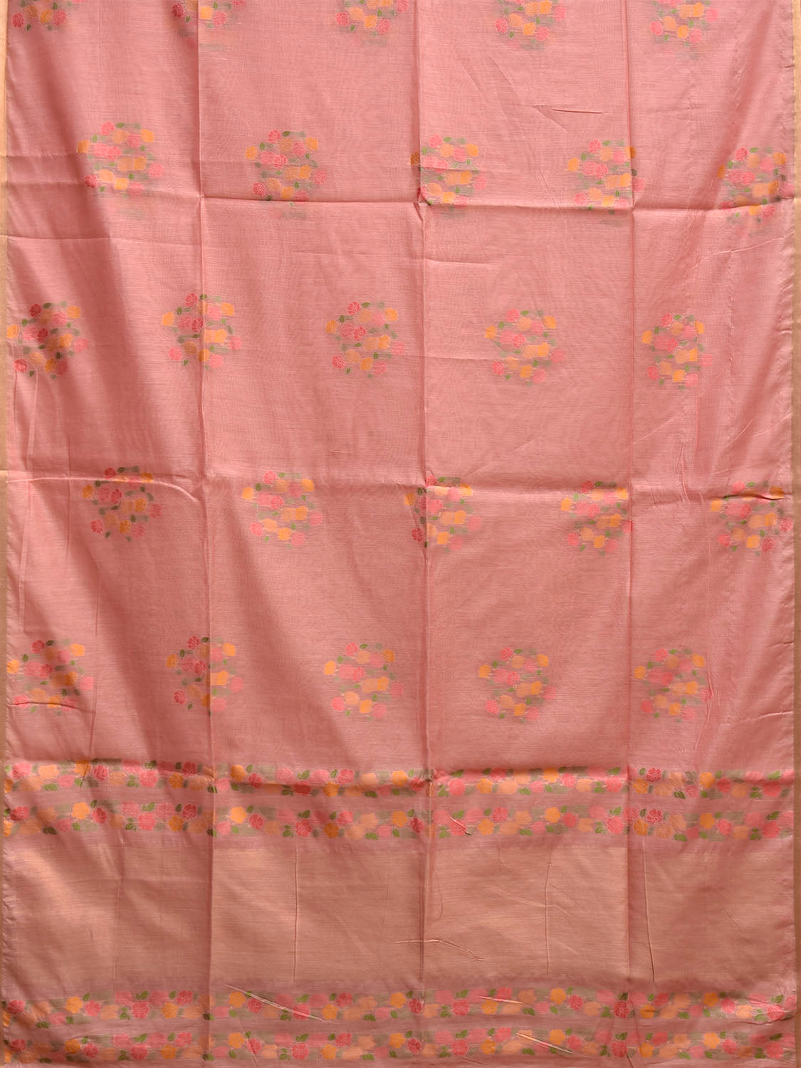Peach Dhakai Jamdani Cotton Viscose Saree with Floral Buta Design dj0162