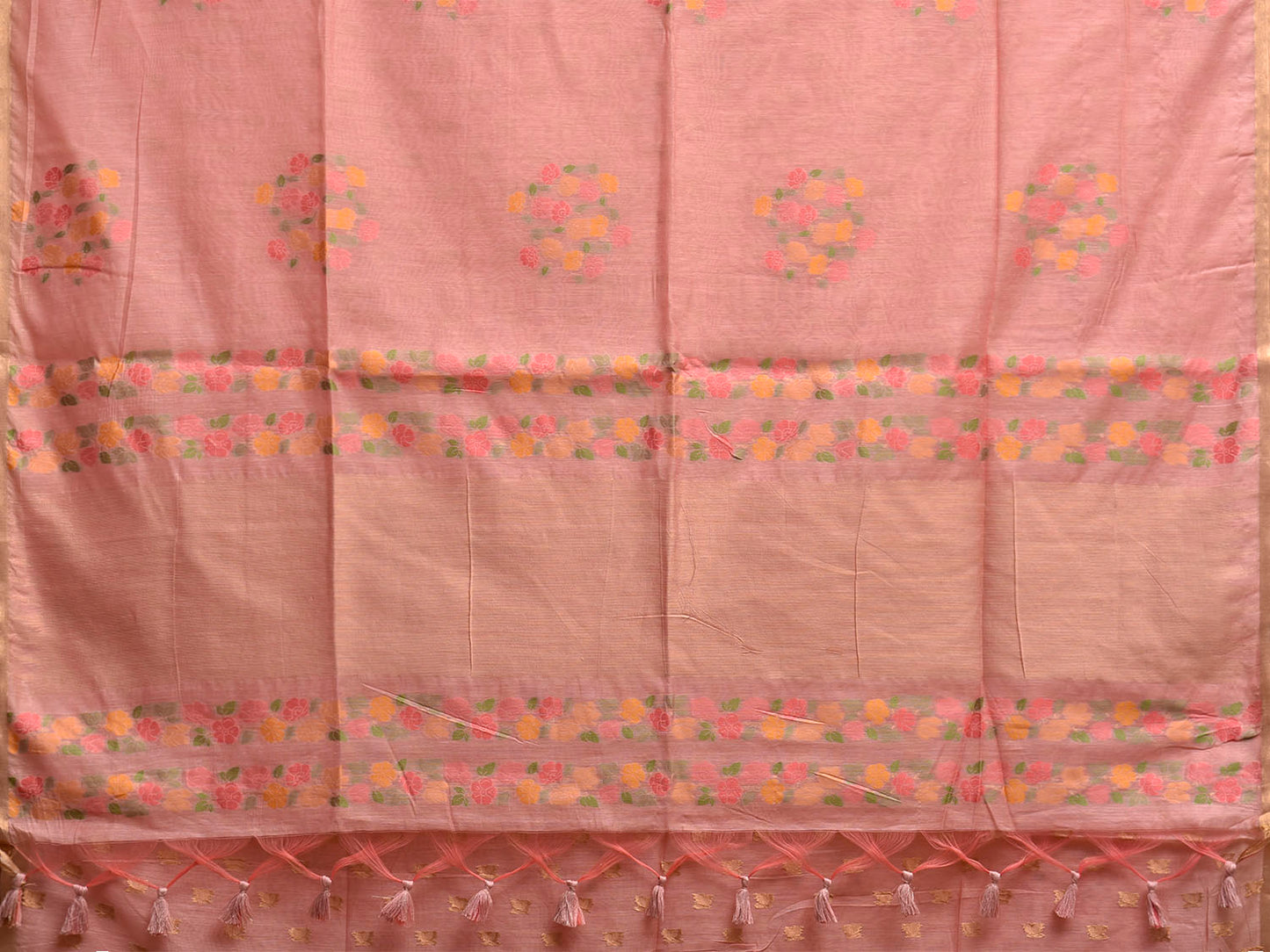 Peach Dhakai Jamdani Cotton Viscose Saree with Floral Buta Design dj0162