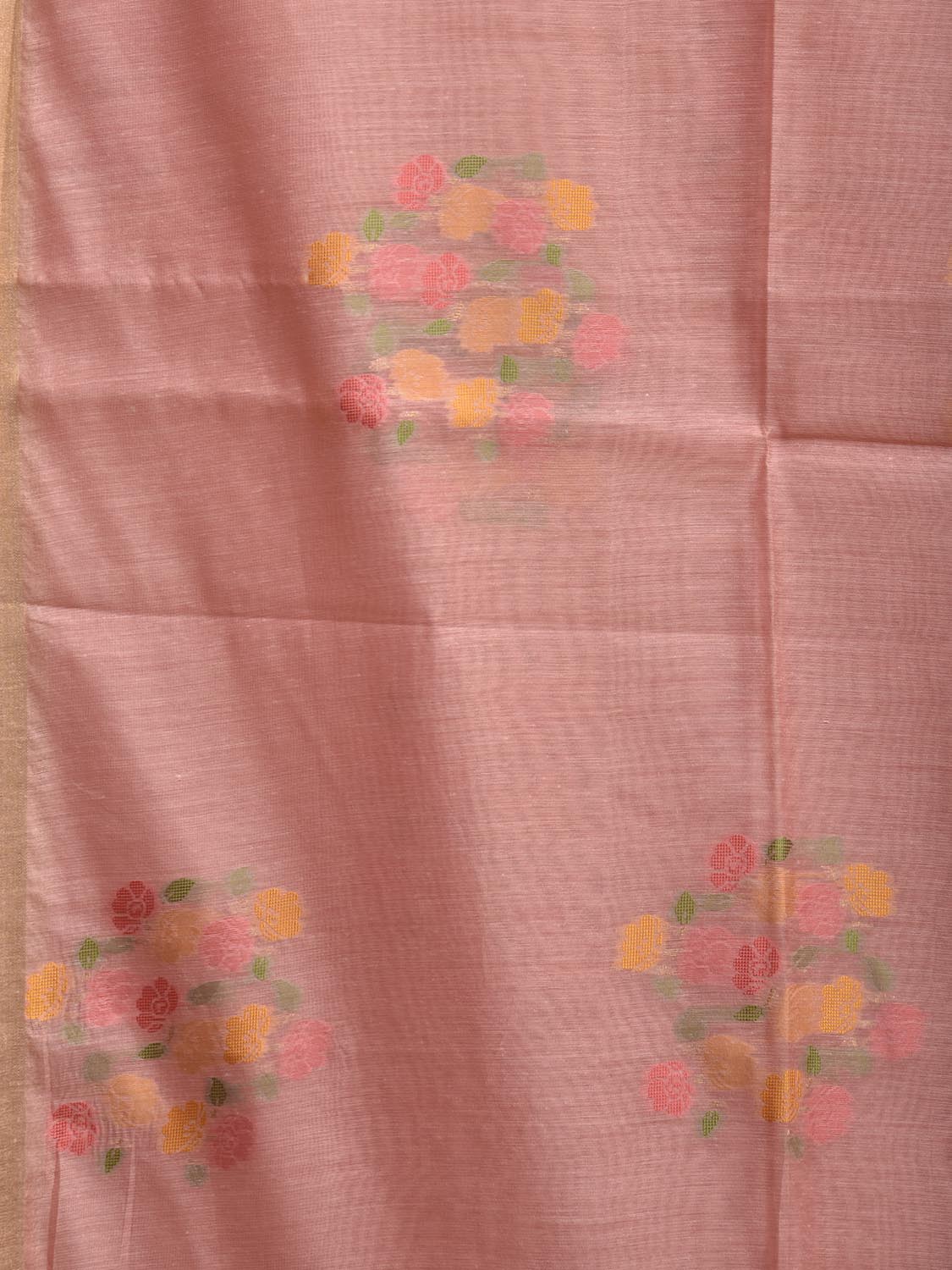 Peach Dhakai Jamdani Cotton Viscose Saree with Floral Buta Design dj0162