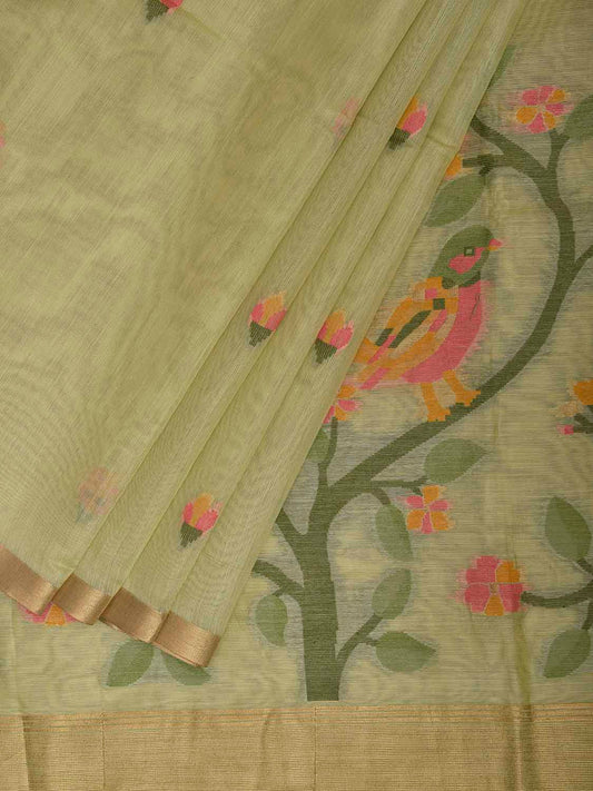 Lemon Green Dhakai Jamdani Cotton Viscose Saree with Floral Buta Design dj0163