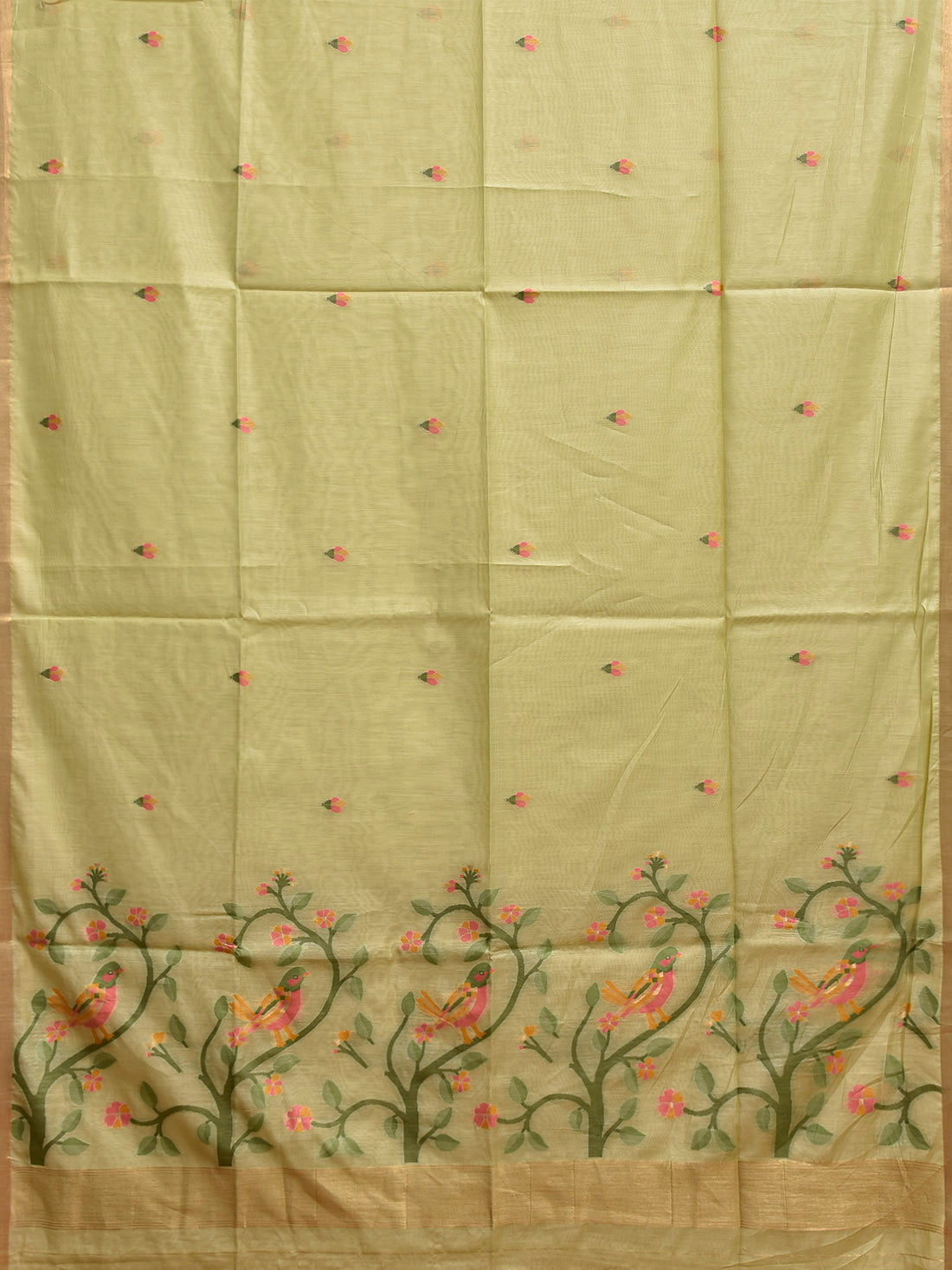 Lemon Green Dhakai Jamdani Cotton Viscose Saree with Floral Buta Design dj0163