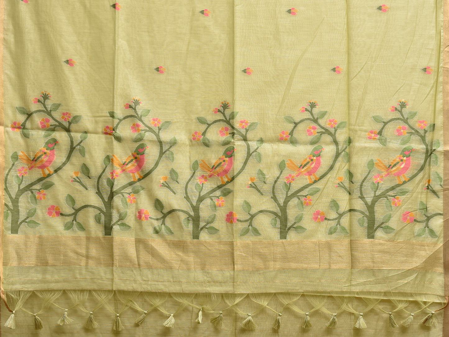 Lemon Green Dhakai Jamdani Cotton Viscose Saree with Floral Buta Design dj0163