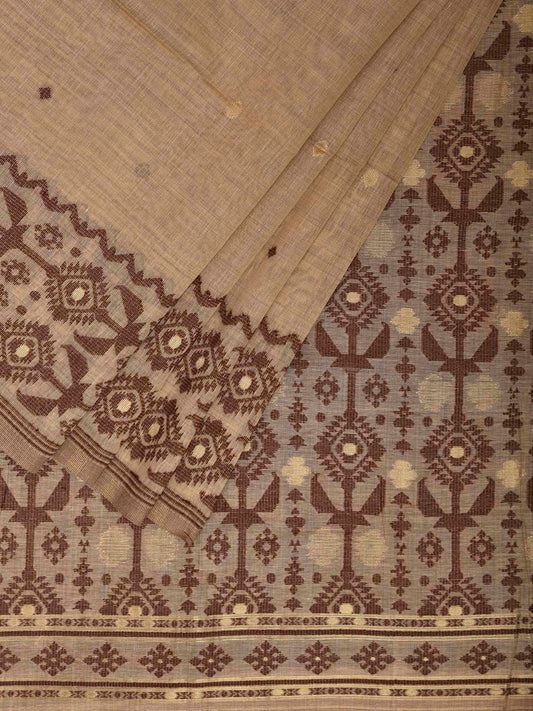 Cream and Fawn Dhakai Jamdani Cotton Viscose Saree with Jamdani Cut Work Design dj0165