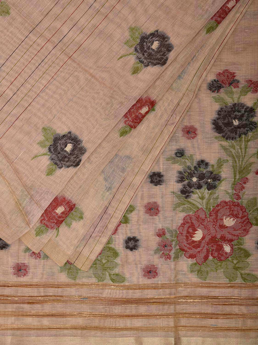 Cream Dhakai Jamdani Cotton Viscose Saree with Floral Buta and Pallu Design dj0167