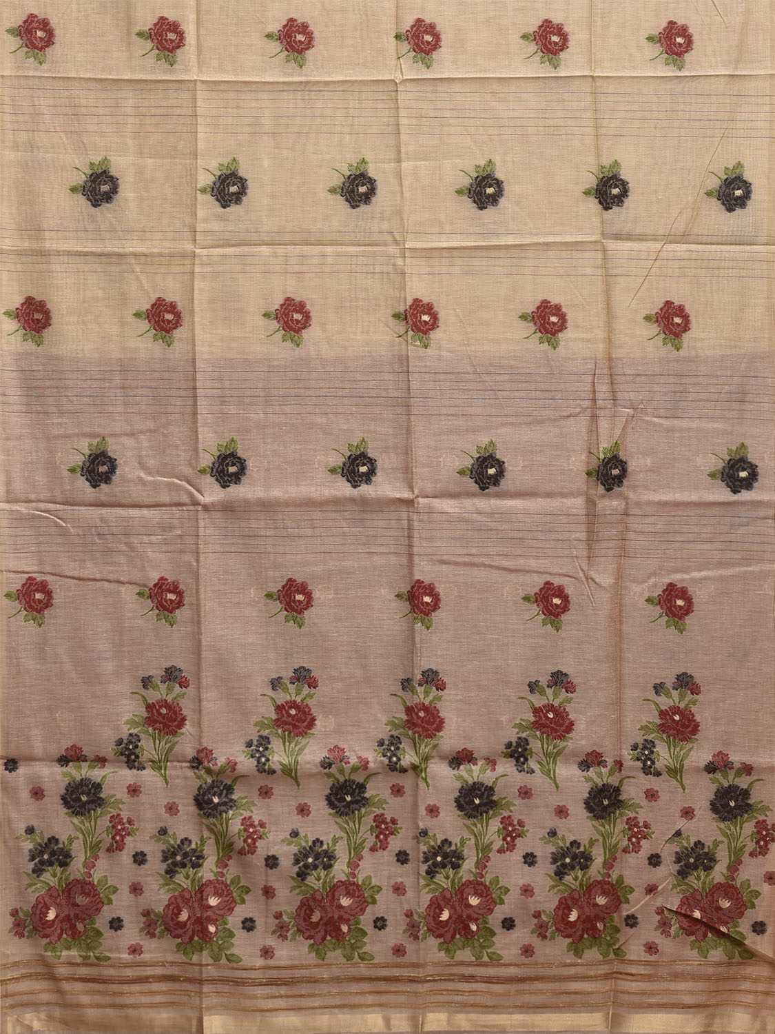 Cream Dhakai Jamdani Cotton Viscose Saree with Floral Buta and Pallu Design dj0167