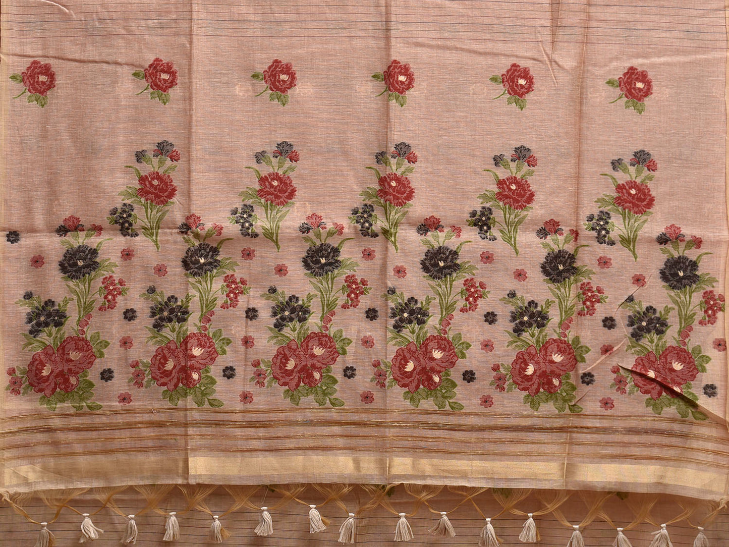 Cream Dhakai Jamdani Cotton Viscose Saree with Floral Buta and Pallu Design dj0167