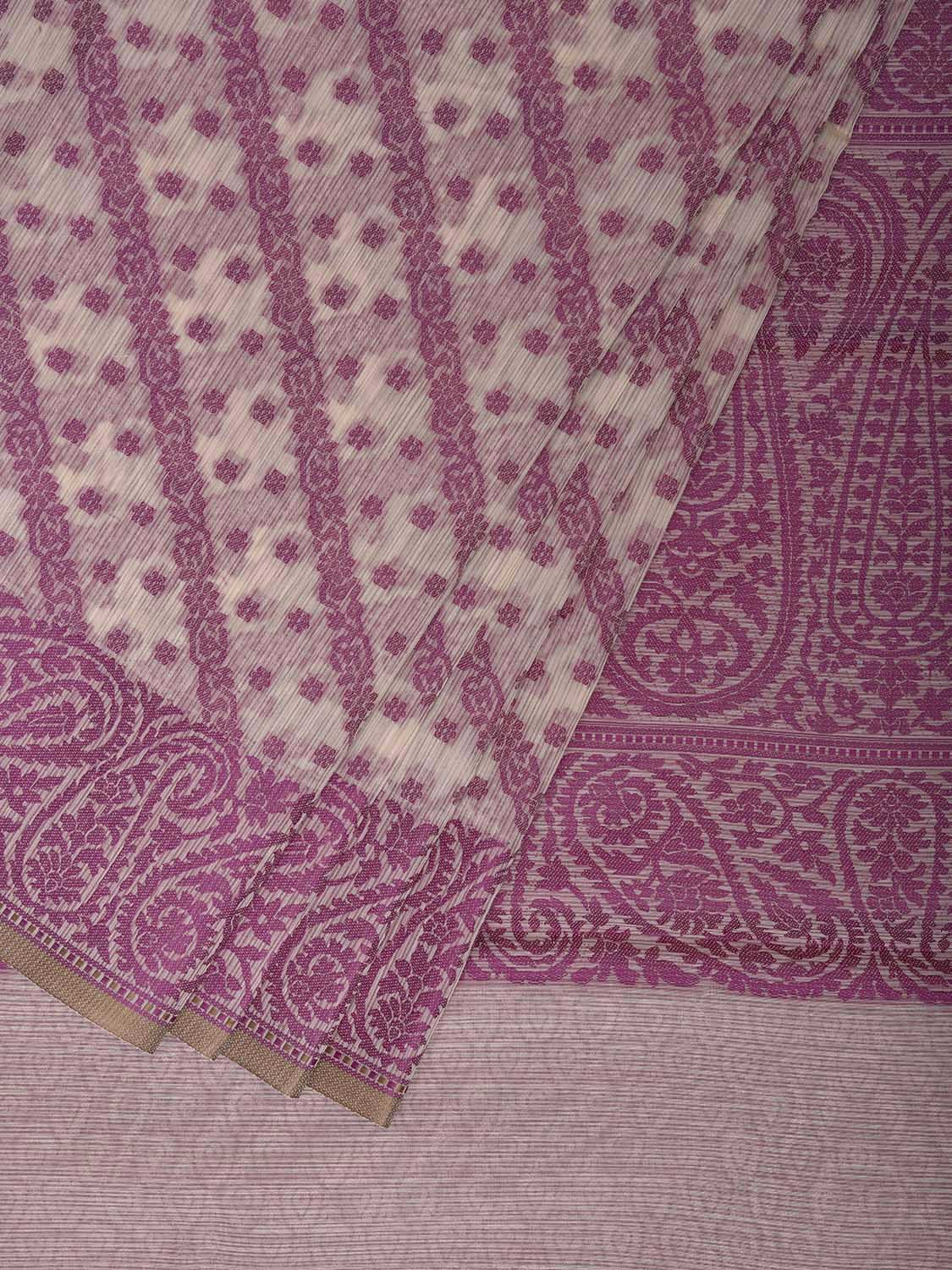 Pink and White Dhakai Jamdani Cotton Viscose Saree with Diagonal and Mango Design dj0172