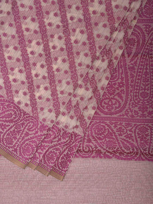 Pink and White Dhakai Jamdani Cotton Viscose Saree with Diagonal and Mango Design dj0172