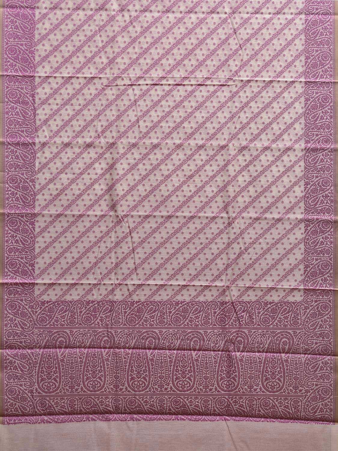 Pink and White Dhakai Jamdani Cotton Viscose Saree with Diagonal and Mango Design dj0172