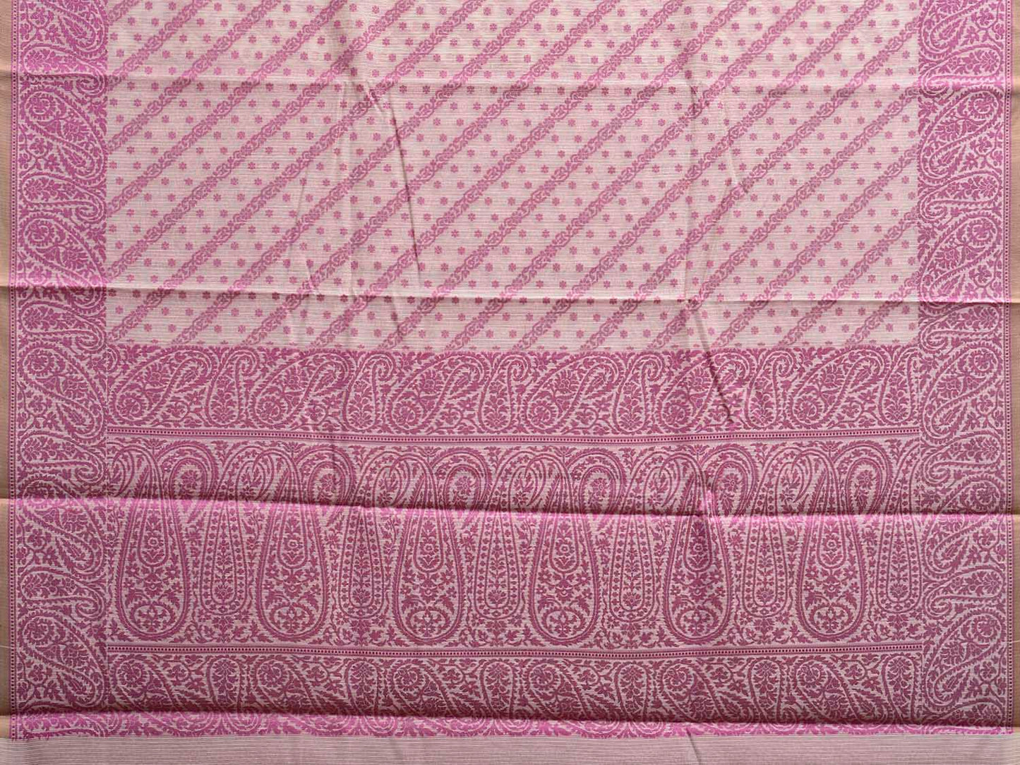 Pink and White Dhakai Jamdani Cotton Viscose Saree with Diagonal and Mango Design dj0172