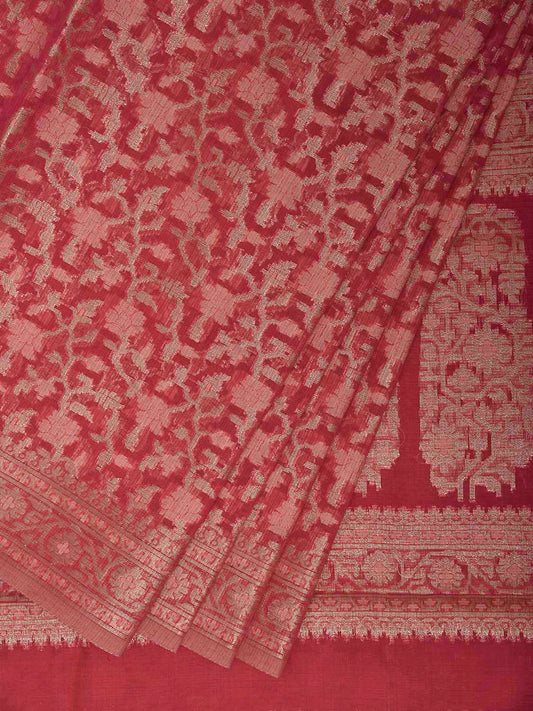 Pink Dhakai Jamdani Cotton Viscose Saree with All Over Floral and Pallu Design dj0176