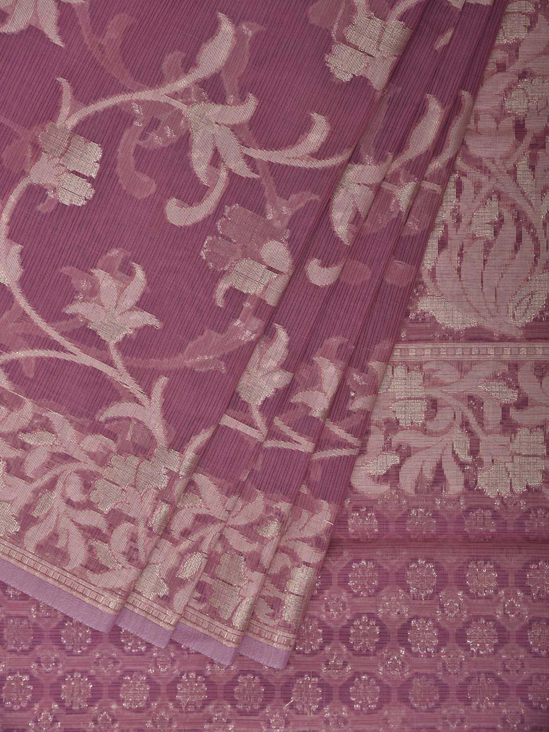 Lavender Dhakai Jamdani Cotton Viscose Saree with Floral Border and Pallu Design dj0178