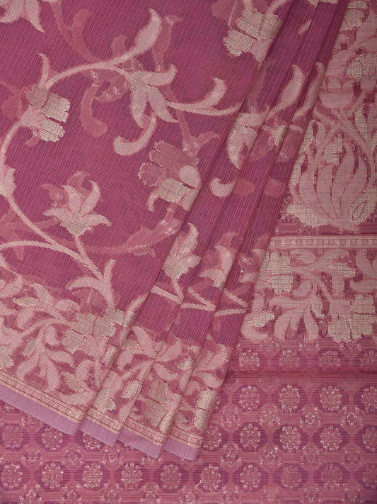 Lavender Dhakai Jamdani Cotton Viscose Saree with Floral Border and Pallu Design dj0178