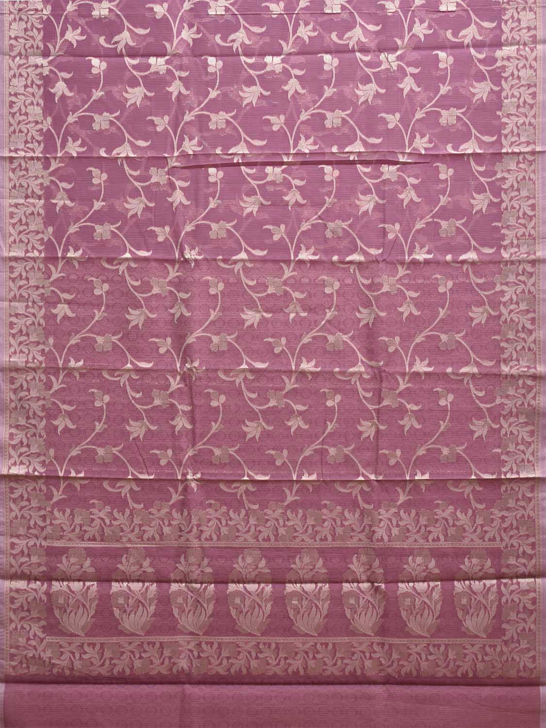 Lavender Dhakai Jamdani Cotton Viscose Saree with Floral Border and Pallu Design dj0178