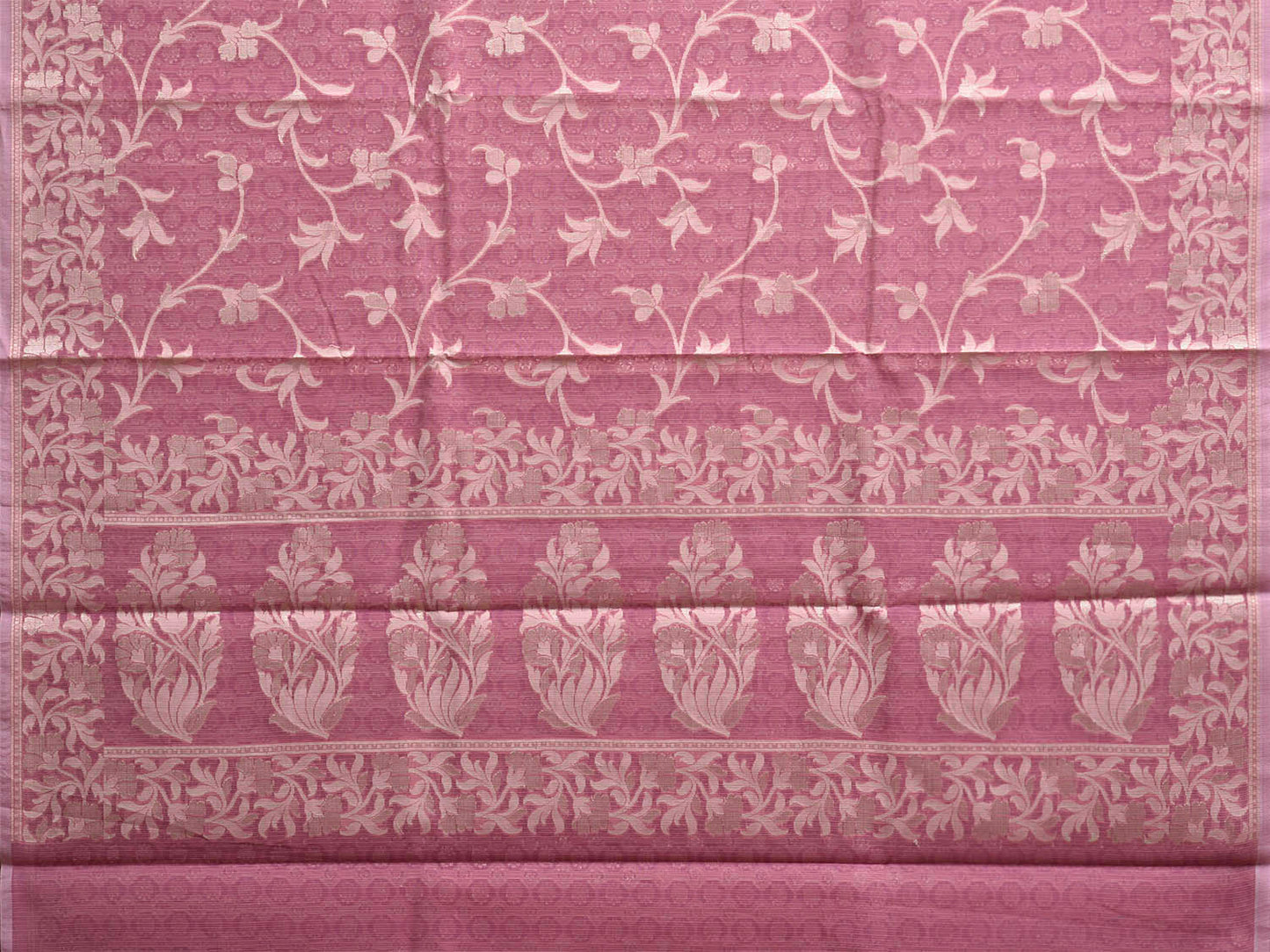 Lavender Dhakai Jamdani Cotton Viscose Saree with Floral Border and Pallu Design dj0178