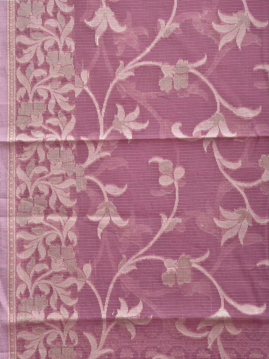 Lavender Dhakai Jamdani Cotton Viscose Saree with Floral Border and Pallu Design dj0178