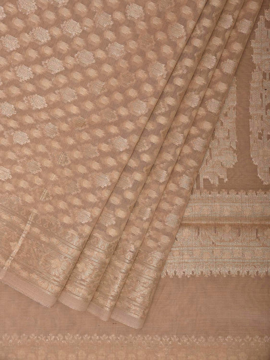 Cream Dhakai Jamdani Cotton Viscose Saree with Body Buta and Pallu Design dj0179