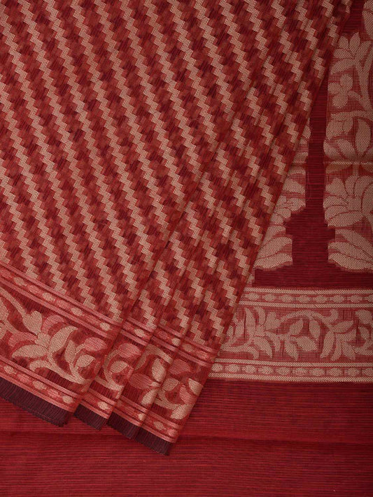 Maroon Dhakai Jamdani Cotton Viscose Saree with Diagonal and Floral Pallu Design dj0180