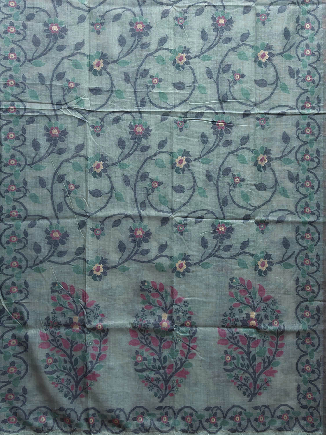 Turquoise Dhakai Jamdani Cotton Viscose Saree with All Over Floral Design dj0184