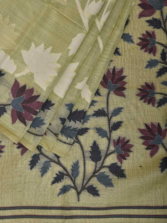 Lemon Dhakai Jamdani Cotton Viscose Saree with Floral Border and Pallu Design dj0185