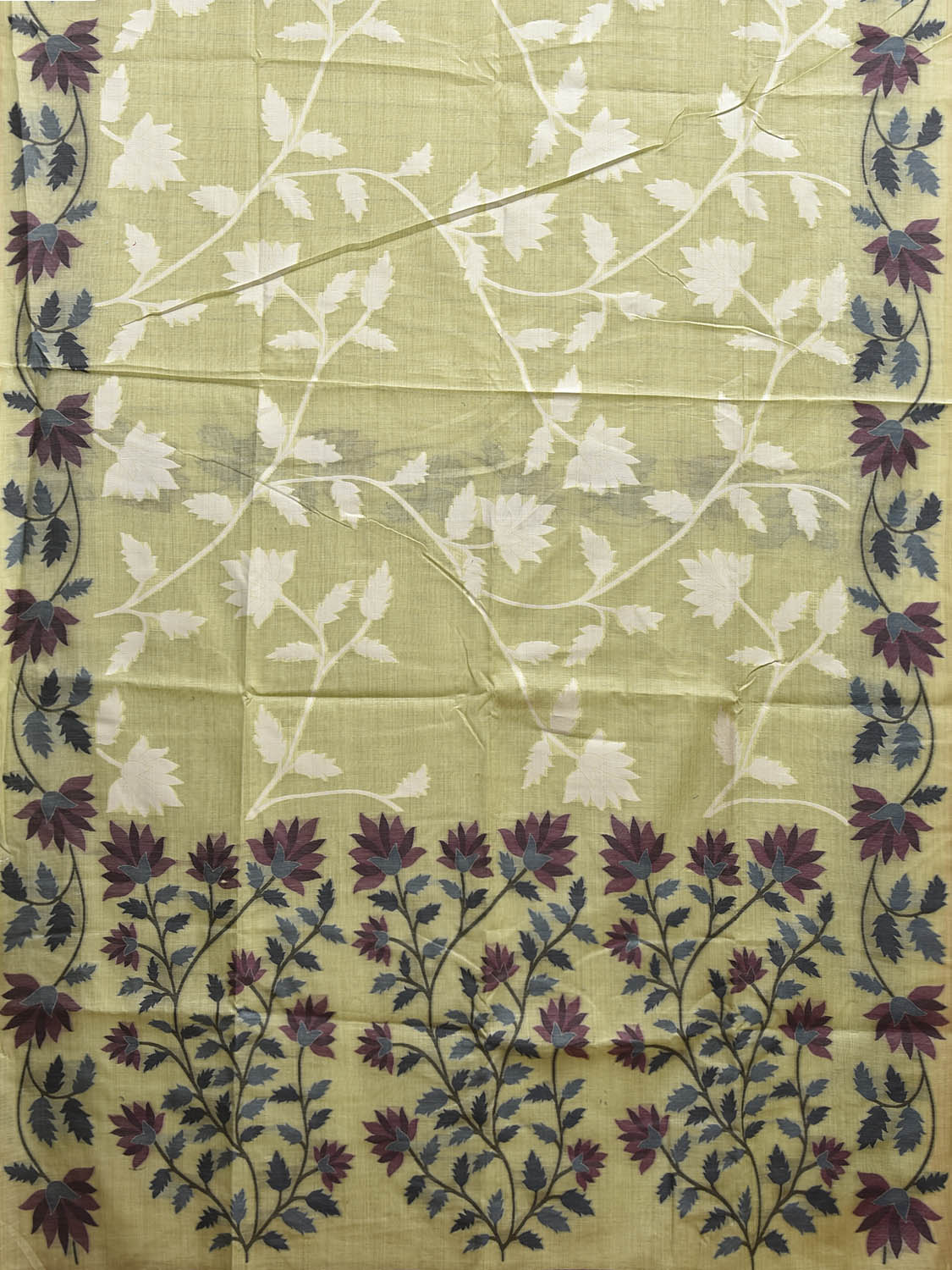 Lemon Dhakai Jamdani Cotton Viscose Saree with Floral Border and Pallu Design dj0185