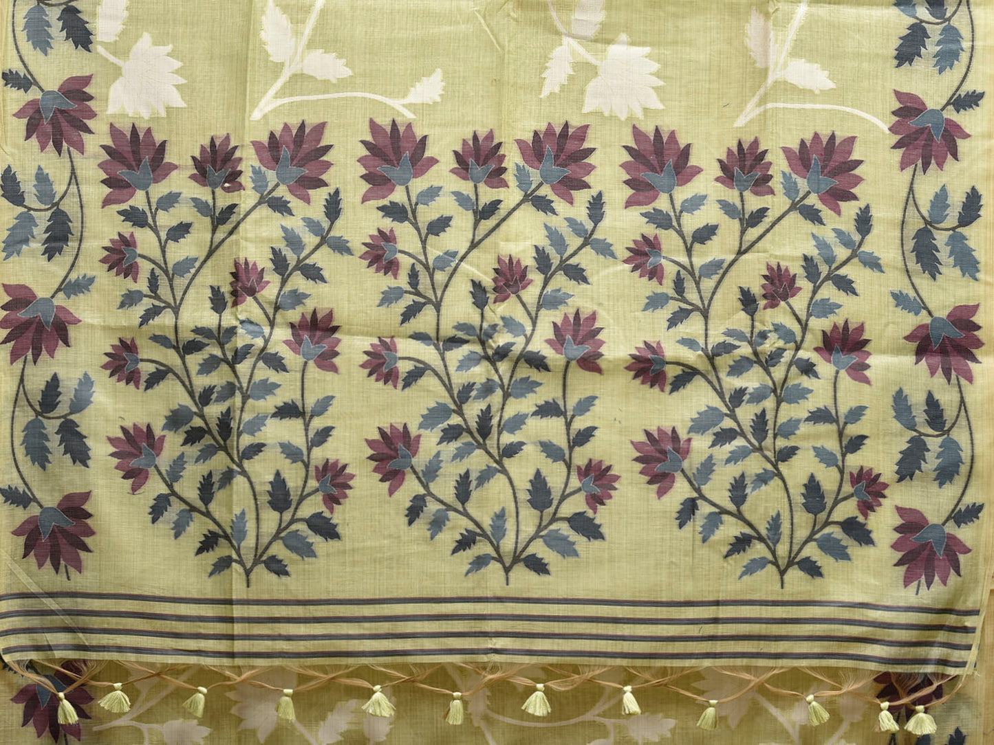 Lemon Dhakai Jamdani Cotton Viscose Saree with Floral Border and Pallu Design dj0185