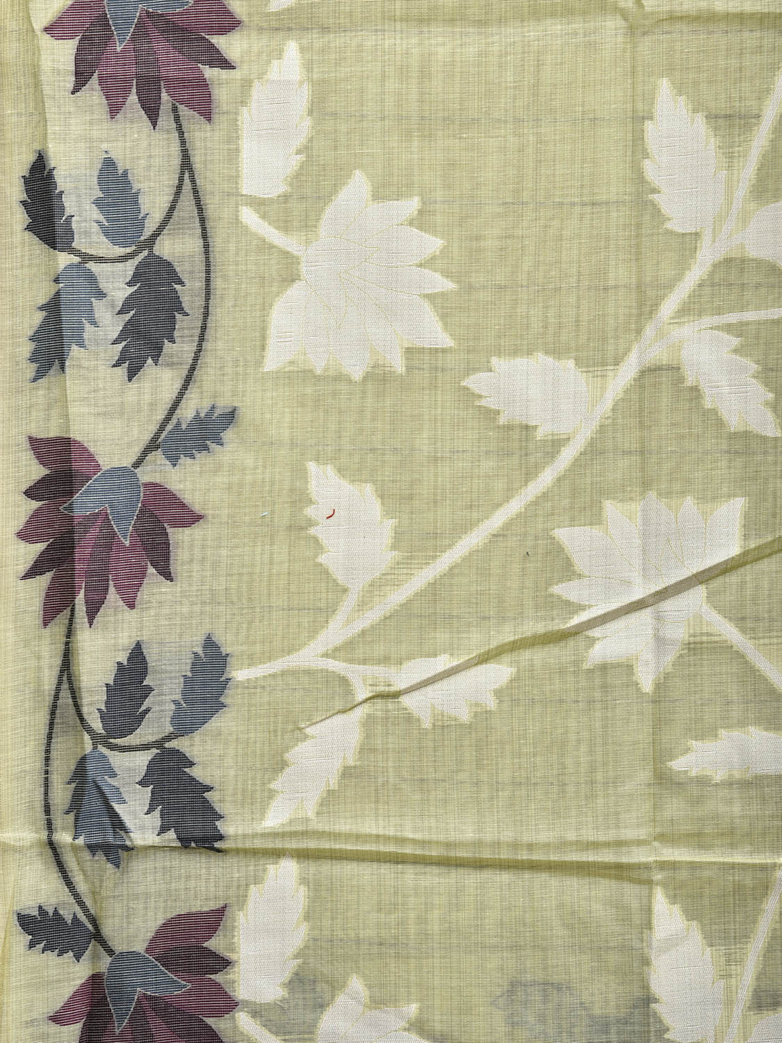 Lemon Dhakai Jamdani Cotton Viscose Saree with Floral Border and Pallu Design dj0185