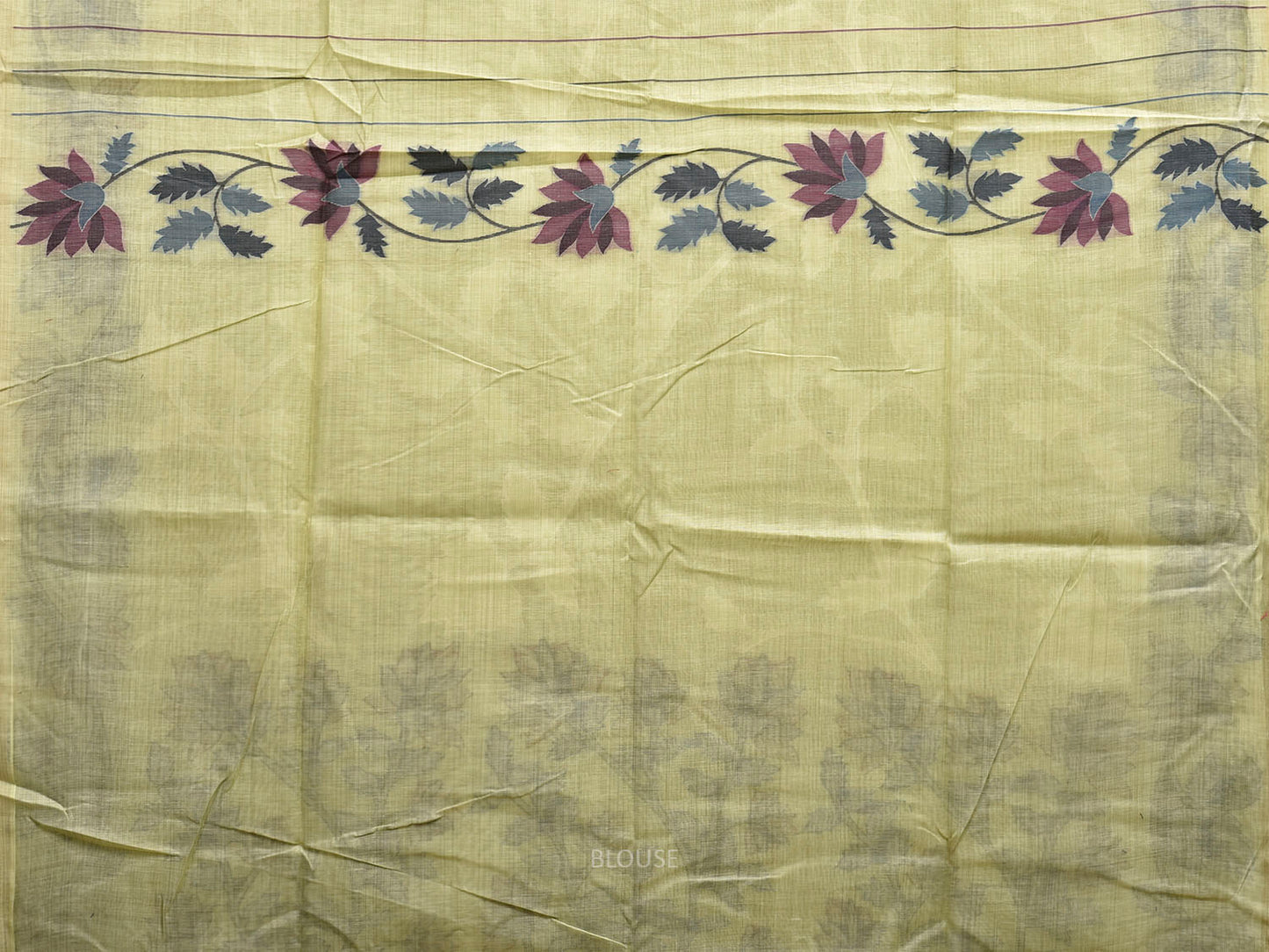Lemon Dhakai Jamdani Cotton Viscose Saree with Floral Border and Pallu Design dj0185