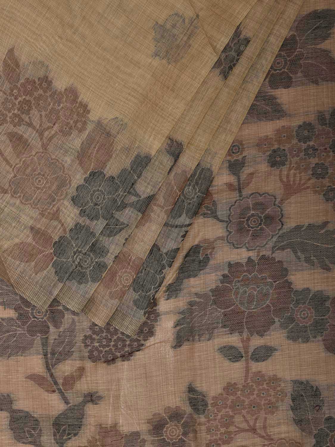 Fawn Dhakai Jamdani Cotton Viscose Saree with Floral Buta and Pallu Design dj0186