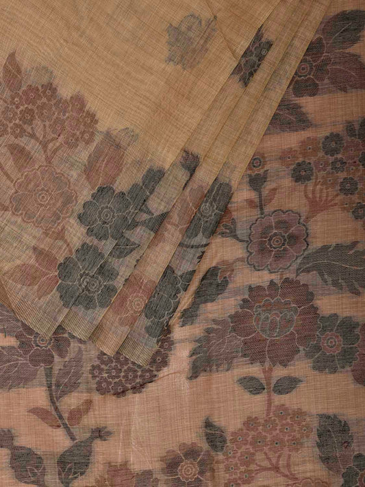 Fawn Dhakai Jamdani Cotton Viscose Saree with Floral Buta and Pallu Design dj0186