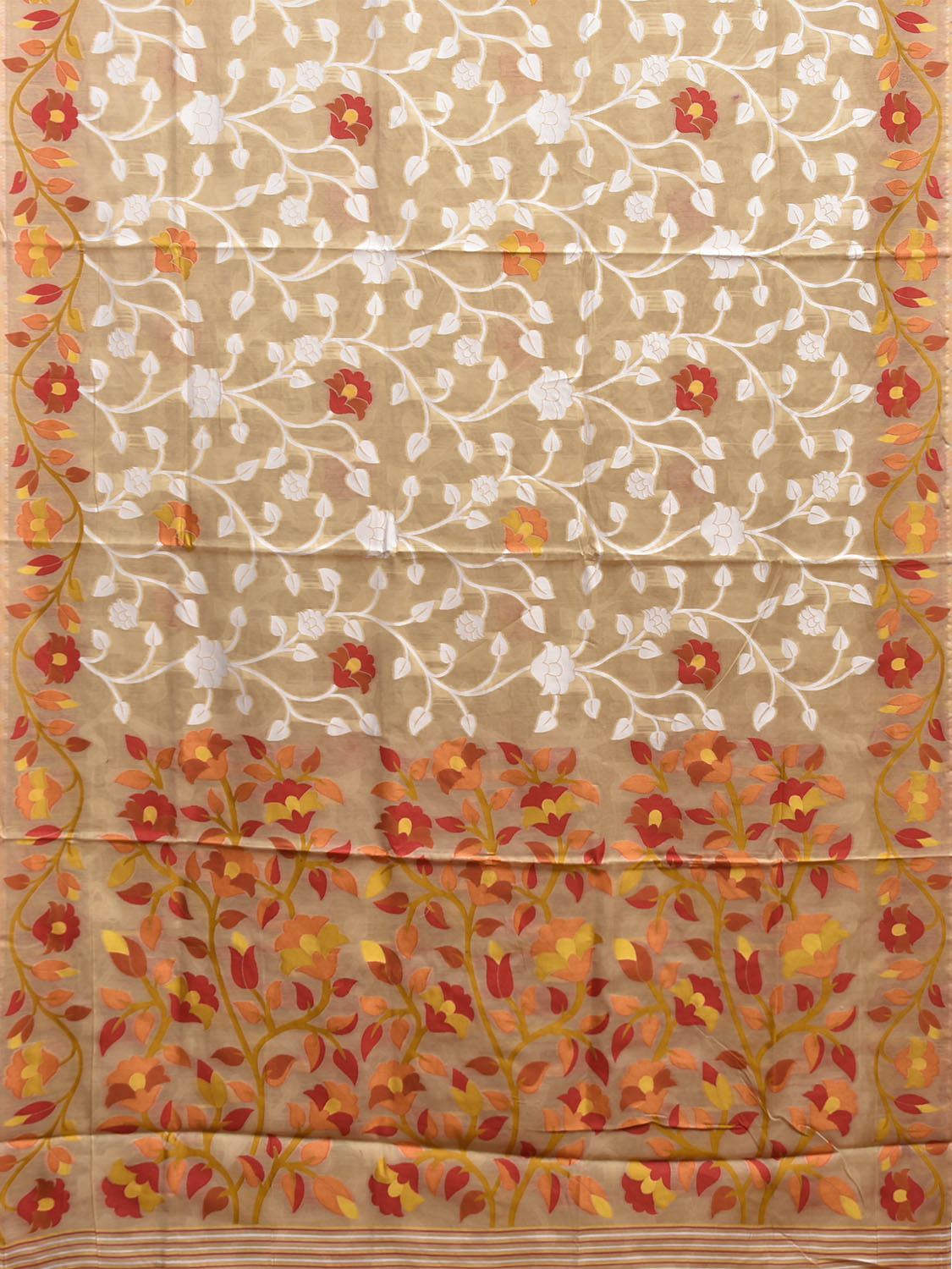 Cream Dhakai Jamdani Cotton Viscose Saree with All Over Floral Design dj0188