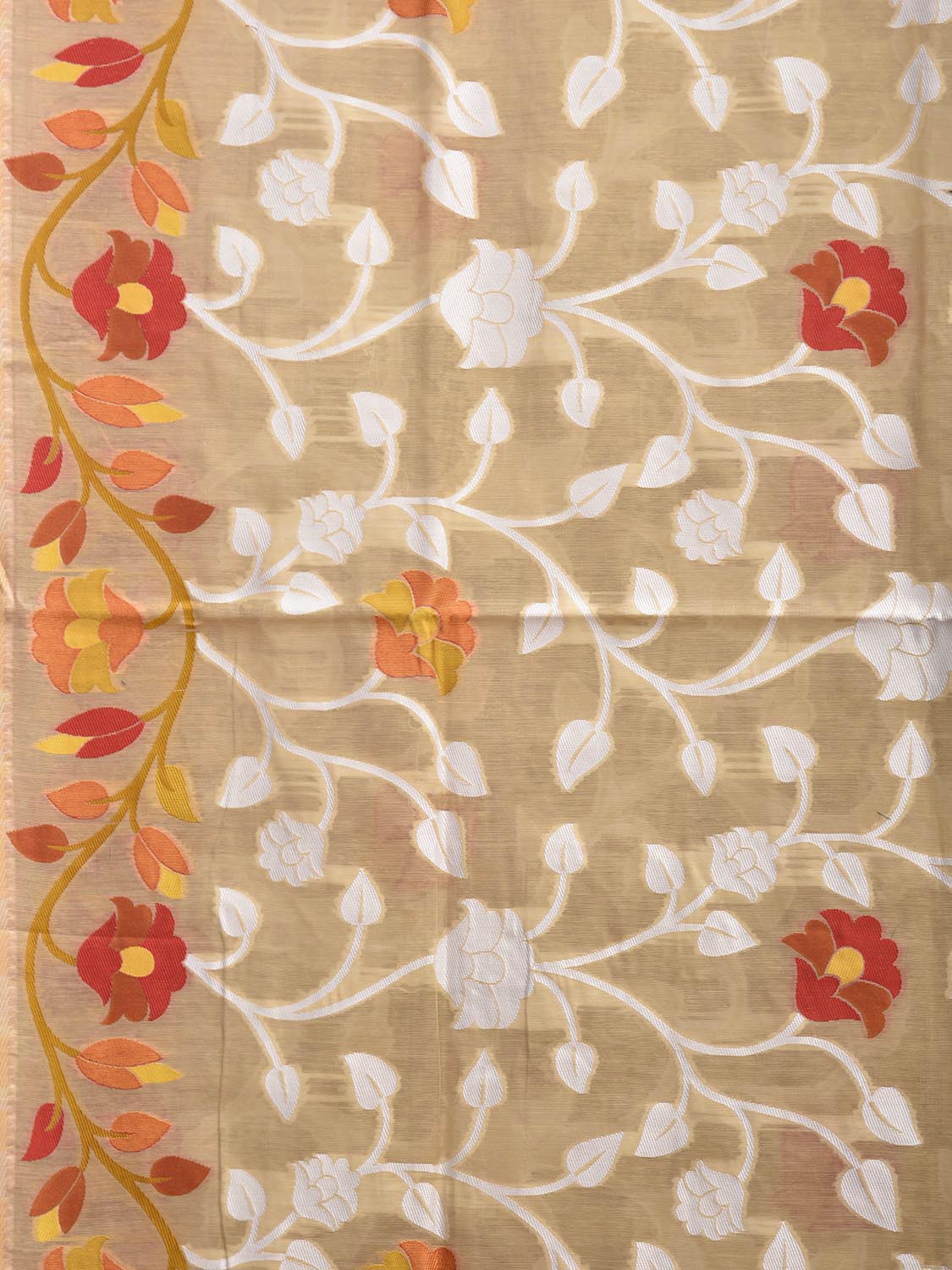 Cream Dhakai Jamdani Cotton Viscose Saree with All Over Floral Design dj0188