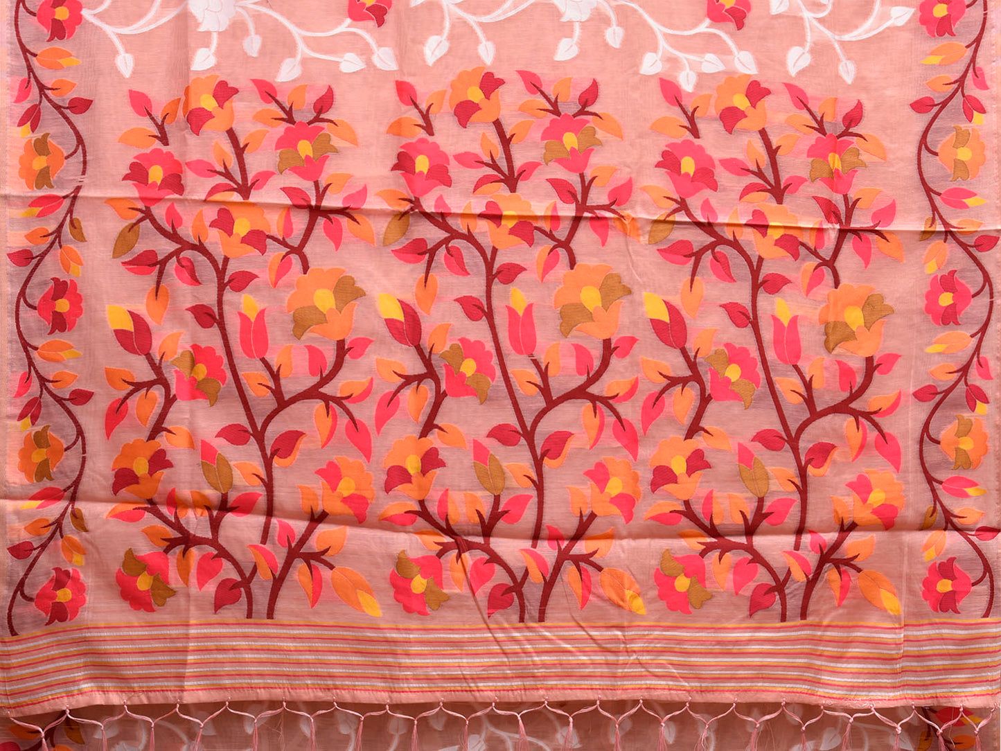 Light Peach Dhakai Jamdani Cotton Viscose Saree with All Over Floral Design dj0190