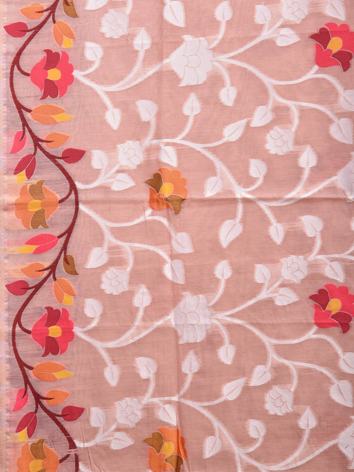 Light Peach Dhakai Jamdani Cotton Viscose Saree with All Over Floral Design dj0190