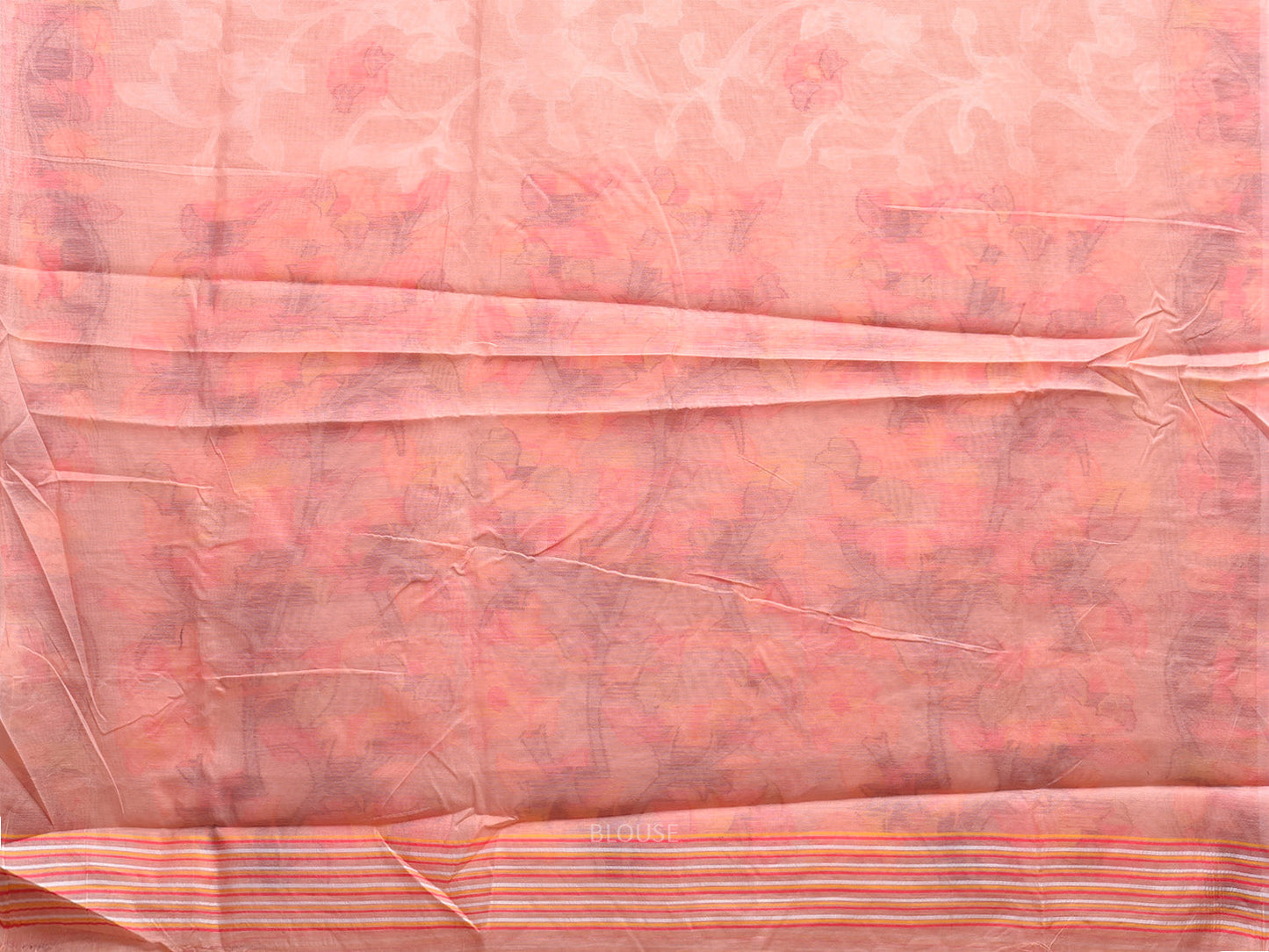 Light Peach Dhakai Jamdani Cotton Viscose Saree with All Over Floral Design dj0190