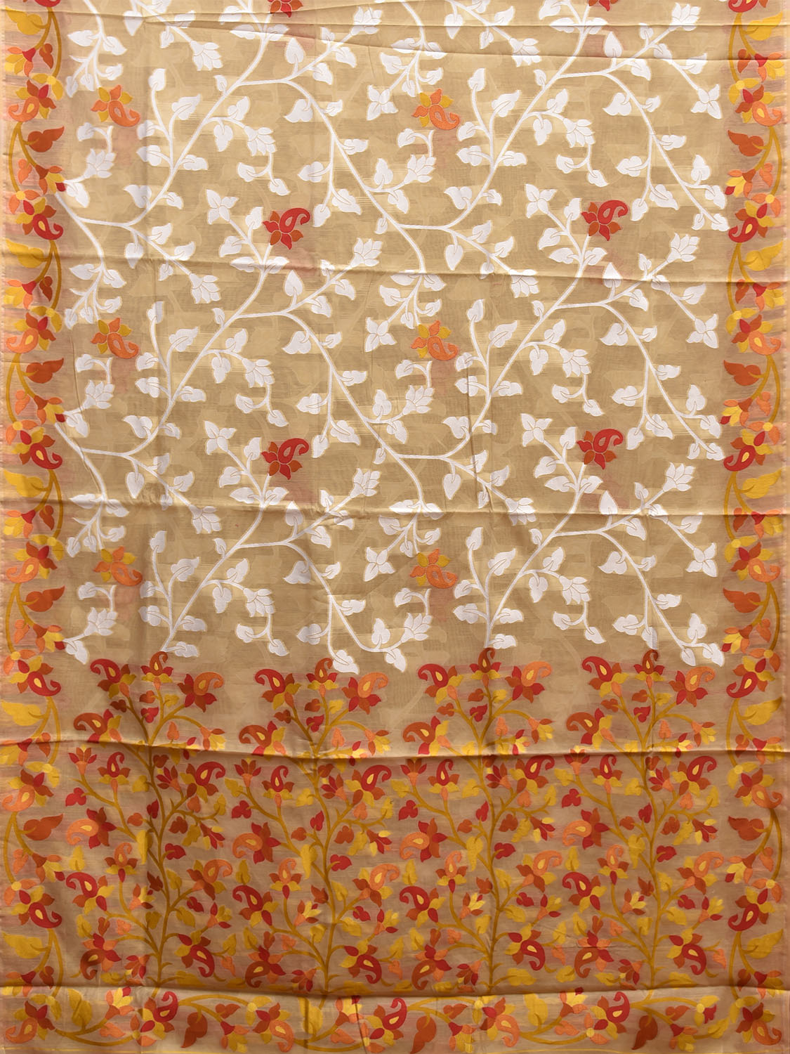 Cream Dhakai Jamdani Cotton Viscose Saree with All Over Floral Design dj0192